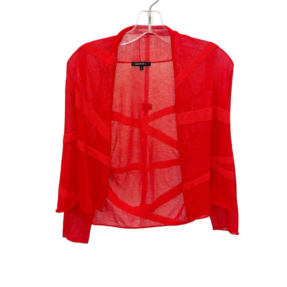 Lafayette 148 New York Womens Red Sheer Knit Open Front Cardigan Sweater SMALL - Picture 2 of 8